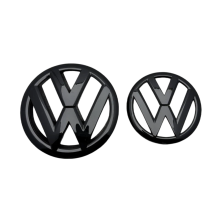 2-delige set, compatibel met logo-embleem voor (135 mm) + achter (110 mm) – Glanzend zwart – Volkswagen VW Golf 6 VI MK6