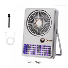 (Blanco) Luz de atracción UV, matamosquitos eléctrico USB, ventilador antimosquitos para el hogar, plegable con inclinación de 90 y 5 velo