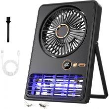 Ventilador eléctrico USB antimosquitos con luz UV, diseño plegable con inclinación de 90 y 5 velocidades ajustables, carga tipo C.