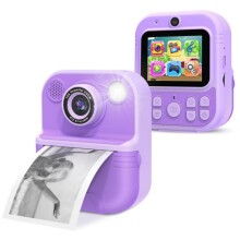 E8 2.4-inch screen photo printer and video recorder, multi-functional children's dual-lens camera (purple)_Purple
