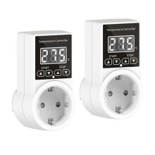 Paquete de 2 termostatos con sensor, conexión para controlador de temperatura digital, interruptor impermeable, enchufe europeo.
