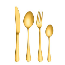 Juego de cubiertos de 4 piezas, que incluye cuchillo, tenedor y cuchara, de acero inoxidable, apto para lavavajillas, color dorado.