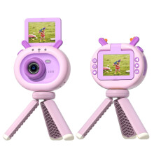 S2 2.4-inch 180-degree flip screen 1080P HD cartoon children's digital camera with stand (Violet)_Violet