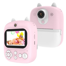 12MP dual-lens front and rear camera instant camera for kids, inkless printing camera, pink._Standard Pink