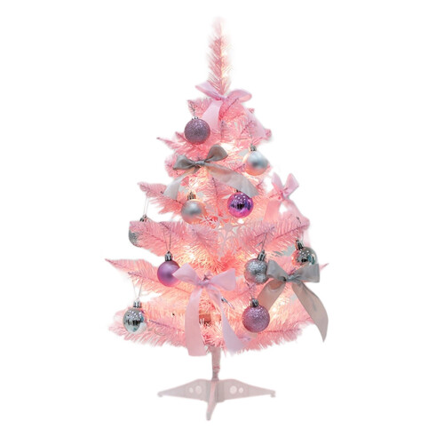 Pink Mini Christmas Tree with LED Lights, 60cm