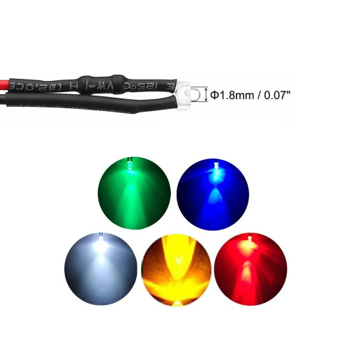 Lâmpada LED transparente com placa de circuito impresso pré-cabeada de 1,8 mm de diâmetro
