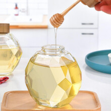 Honey Jar Glass Dispenser with Wooden Dipper and Acacia