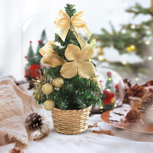 Mini gold Christmas tree 8.2 inches with bow