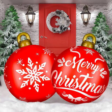 Light-Up Inflatable Christmas Balls Red 24 inch 2 pcs