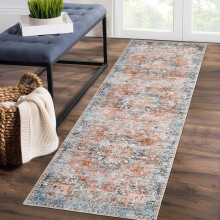 Runner Rug Brick Red Vintage Distressed 2 ft x 6 ft