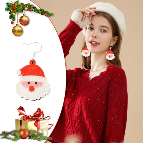 Santa & Christmas Tree Earrings, Polyester, 6x3cm