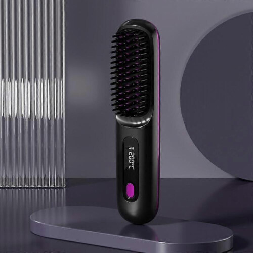 (Μαύρο) Ηλεκτρική LCD USB Κεραμική Θερμαινόμενη Χτένα για Ίσια Μαλλιά Ασύρμ