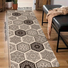 (20x59inch/50x150cm) 1pc Long-Haired Flannel 1Cm Sponge Base Kitchen Floor Mat, Featuring a Bohemian Hexagonal Graphic Design,