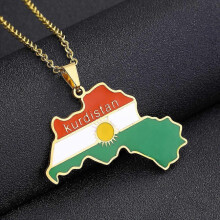 (Gouden) Halsketting met hanger met een kaart en vlag van Koerdistan, geschikt voor geliefden, mannen en vrouwen, etnische sierade