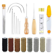 Naai- en stiknaald, leerpriem, boorbaar, houten handvat, perforatiegereedschap, scherpe naald, glad en rond, voor schoenreparatie, aftekenen,