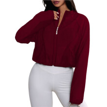 Damen-Mesh-Jacke mit Reißverschluss, Stehkragen, Leichtem Material und Taschen Weinrot XL