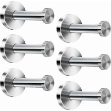 Ganchos de parede em aço inoxidável cromado, base redonda, conjunto de 6 unidades.