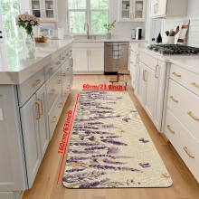 (60X160cm/23.62X62.99inch) A Modern Kitchen Mat Featuring a Design of Purple Lavender And Butterflies, Made of 1.2CM Thick Sponge And