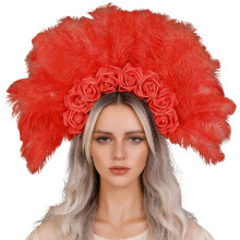 Crowns Feathered Headpiece Rose Flower Hair Band For-Red