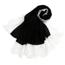 Elegant Lace Trimmed Long Turban Scarf With-Black 100x200cm