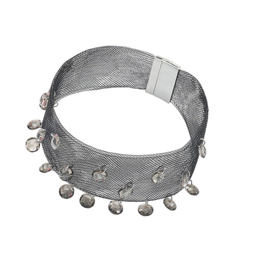 Stilvolle Strass-Mesh-Halskette mit Magnetverschluss für-Schwarz