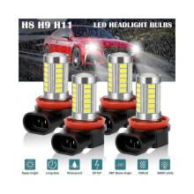 4x H11 H9 H8 LED-frontlyktsett for fjernlys/nærlys, tåkelys, 6500K xenonhvit