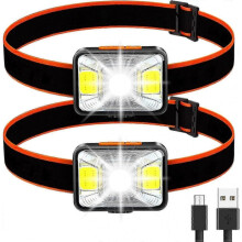 (2-pakning) Kraftig hodelykt, USB-oppladbar LED-hodelykt, 200 lumen, 5 lysmoduser, hvit og rød