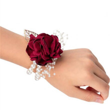 Silk Wrist Corsage with Artificial Flowers and Pearls – 1