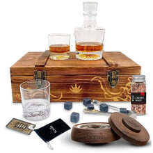 Set regalo per whisky – 14 pezzi con affumicatore e scatola in legno