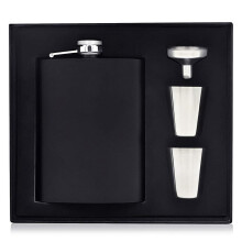 Flachmann-Set, schwarz, 8 oz, mit Trichter und 2 Gläsern