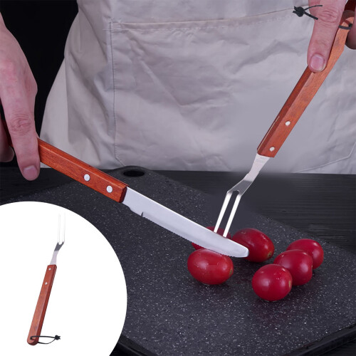 RVS barbecuevork met houten handvat