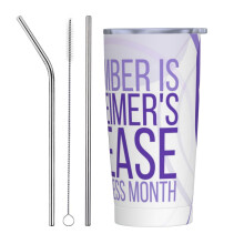Gobelet isotherme portable en acier inoxydable avec couvercle, 590 ml (20 oz), pour le mois de sensibilisation Ă la maladie d'Alzheimer.