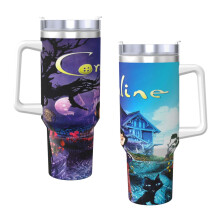 Gobelet Coraline 1,2 L avec poignée et couvercle à paille, tasse isotherme en acier inoxydable, gourde de voyage, porte-gobelet, idéal pour offrir