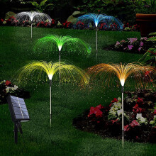 Lumières solaires à fibre optique, décoration de jardin en forme de méduse solaire étanche à 7 couleurs changeantes pour l'extérieur, patio,