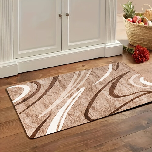 (50cmX80cm(19.68inX31.49in)) 1.1Cm Thick Kitchen Mat, Brown Easy Line Pattern, Polyester Hall Balcony Mat Suitable for