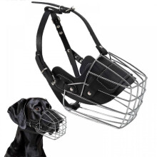 Focinheira metálica extragrande, respirável e que permite beber água, adequada para cães da raça Dogue Alemão, para evitar mordidas.