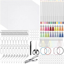 Shrinky Plastic Sheets Keychain Kit, Shrinky Paper, Colored Pencils, Tassels,Keychains,Hair Clips,Hole Punch for Crafts