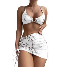 Damen-Bikini-Set, 3-teiliger Badeanzug mit Überrock, hohe-Weiß M