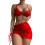 Damen-Bikini-Set, 3-teiliger Badeanzug mit Überrock, hohe-Rot M 1