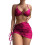 Damen-Bikini-Set, 3-teiliger Badeanzug mit Überrock,-Rosenrot M 1