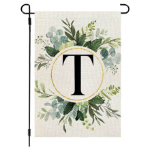 Drapeau initial pour jardin fleuri 12 x 18 pouces, double face