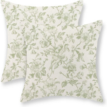 Salbeigrüne Kissenbezüge mit Blumenmuster, Leinen, 40 x 40 cm, 2er-Set