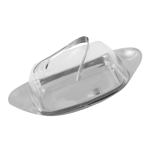 Piatto in acciaio inox per burro e formaggio con coperchio e pinze