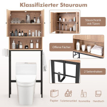 Toilettenschrank freistehend Toilettenregal mit 2 Türen & 2 Haken 63 x 23 x 165,5 cm Natur