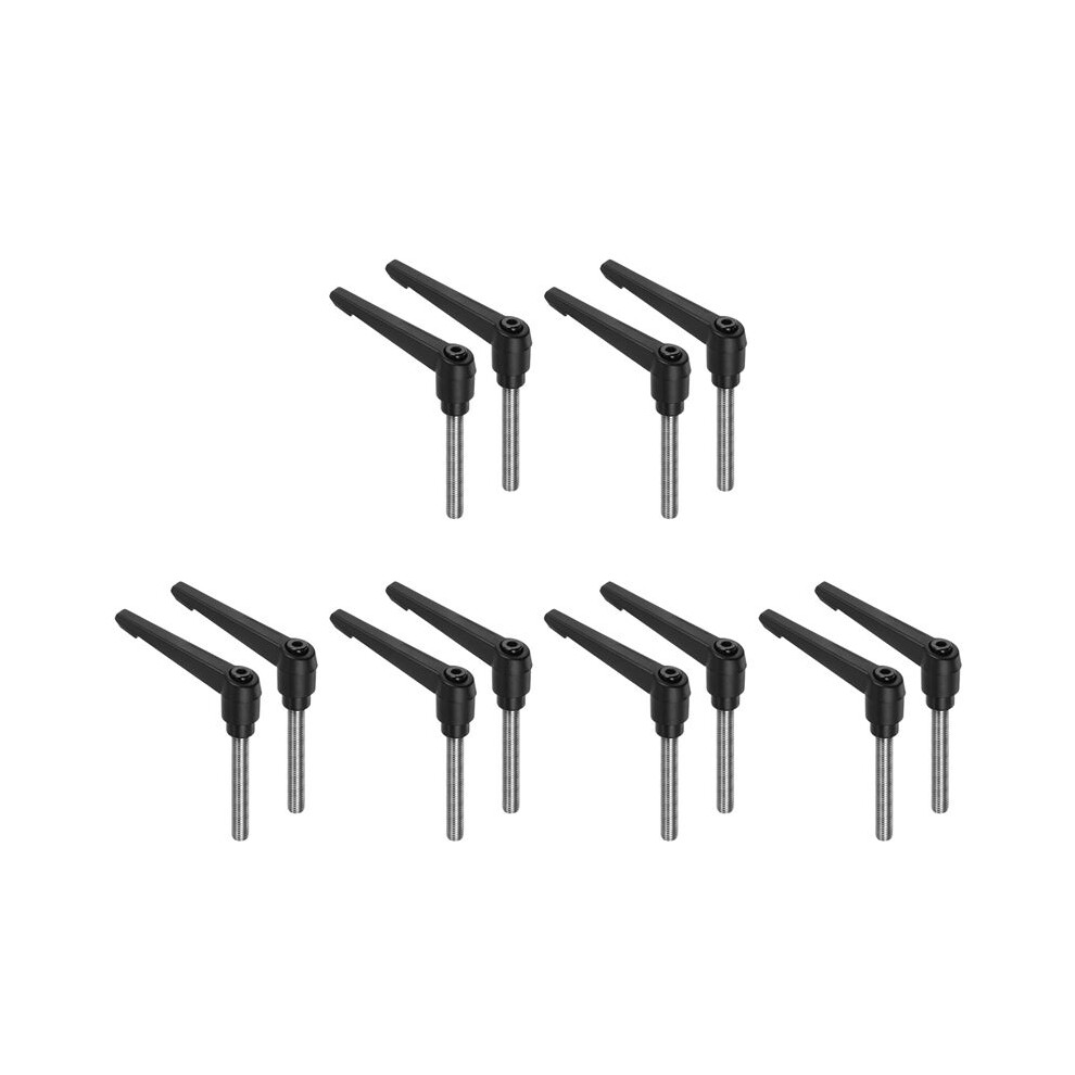 12Pcs Clamping Lever Handles, M10 X 60Mm 304 Stainless Steel Threaded Male Stud, Adjustable Handles, Black 4711640607547