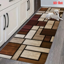 (Brown, 23.62×70.87inch / 60×180cm) 1pc 2D Flat Creative Modern Minimalist Dark Brown Geometric Patterned Printed High Resilience Anti-Slip Kitche