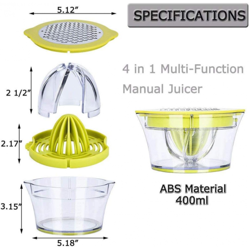 Spremiagrumi manuale per limoni e arance con misurino e grattugia integrati, 355 ml, verde. 1