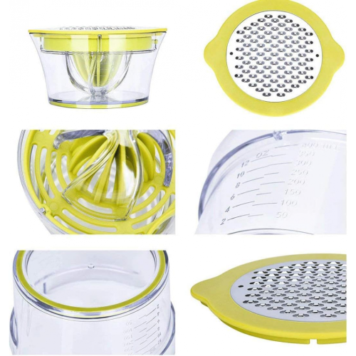 Spremiagrumi manuale per limoni e arance con misurino e grattugia integrati, 355 ml, verde. 2