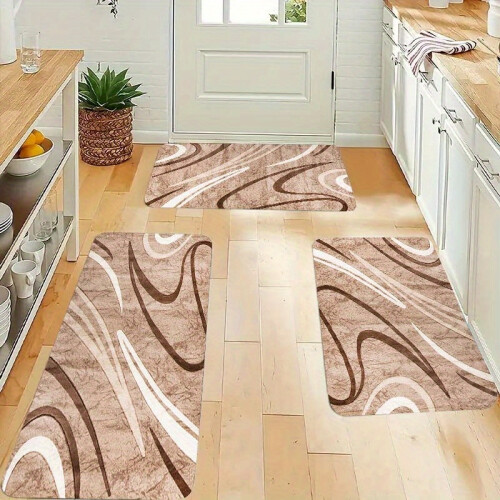 (50cmX80cm(19.68inX31.49in)) 1.1Cm Thick Kitchen Mat, Brown Easy Line Pattern, Polyester Hall Balcony Mat Suitable for 1