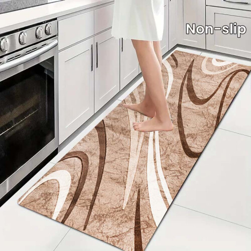 (50cmX80cm(19.68inX31.49in)) 1.1Cm Thick Kitchen Mat, Brown Easy Line Pattern, Polyester Hall Balcony Mat Suitable for 2